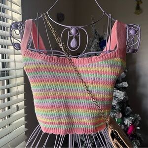 🌈Pastel Crochet/Knitted Rainbow Crop Top
